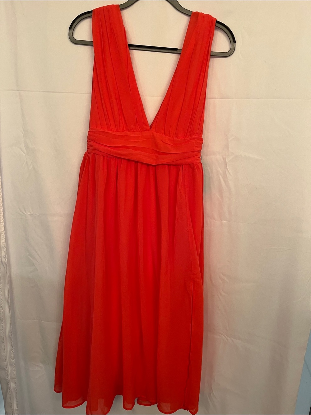 Coral V-Neck Chiffon Women's Dress